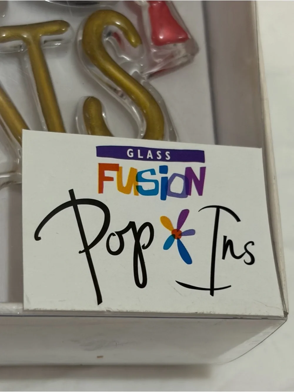 NIB Demdaco Glass Fusion Pop-Ins Gold Congrats with Black Cap